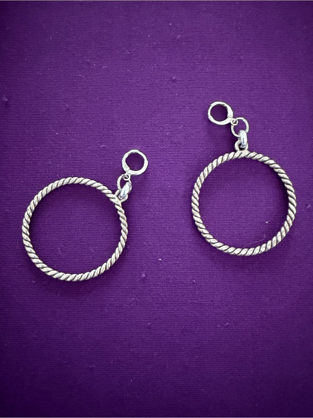 Twisted Rope Hoop Dangle Earrings - Silver Tone